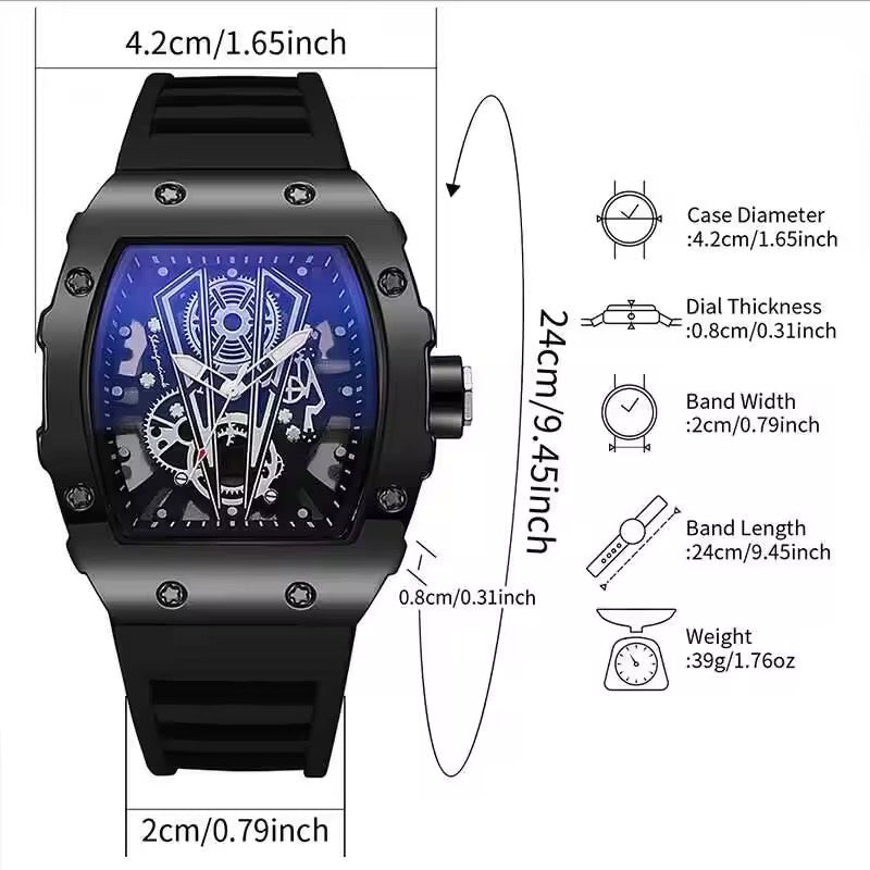 Foreign Trade Men Quartz Waterproof Sport Square Luminous Watch For Men